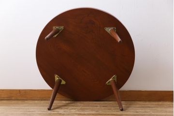 リメイク品　漆塗り　天板ケヤキ一枚板　ダイナミックな杢目が目を引くラウンドテーブル(リビングテーブル)(2)