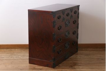 中古　岩谷堂箪笥　北国1号　桐紋　迫力のある杢目と金具の整理箪笥(和タンス、チェスト、桐箪笥、桐たんす)(定価約34万円)(2)