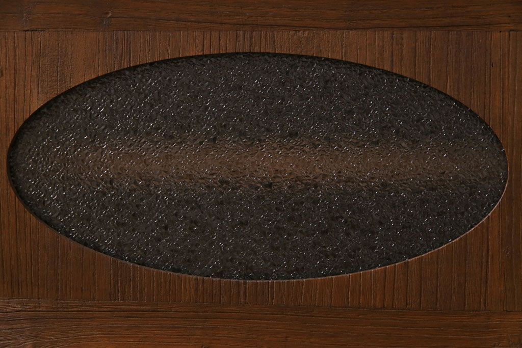 リメイク家具　ダイヤガラス入り!　丸窓が愛らしい箪笥ローボード(リビングボード、戸棚)