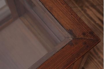 アンティーク家具　昭和初期　ケヤキ材　シンプルながらも高級感漂うロータイプのガラスケース(ショーケース、店舗什器)