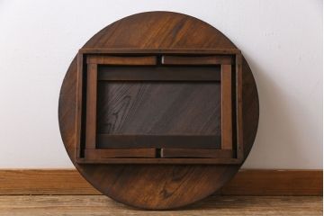 レトロ家具　昭和レトロ　栓材　渋みのある懐かしい雰囲気の丸ちゃぶ台(座卓、ローテーブル)