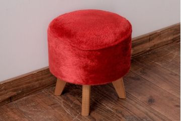 ヴィンテージ家具　ビンテージ　差し色にぴったりの赤いフェイクファースツール(椅子、チェア)