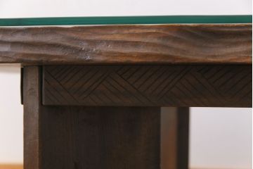 中古　伝統工芸軽井沢彫り　特注品　天板栃の木一枚板　梅の大木が目を引く座卓(ローテーブル)(定価約88万円)(R-032057)