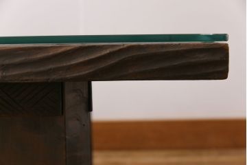 中古　伝統工芸軽井沢彫り　特注品　天板栃の木一枚板　梅の大木が目を引く座卓(ローテーブル)(定価約88万円)(R-032057)