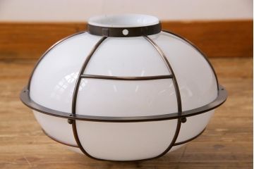 和製アンティーク　戦前　銅巻き　珍しいデザインのタッセル(飾り房)付き天井照明(吊り照明、電笠、シェード)