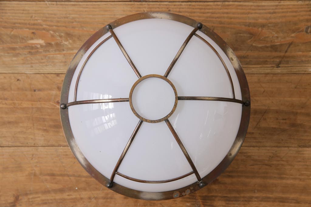 和製アンティーク　戦前　銅巻き　珍しいデザインのタッセル(飾り房)付き天井照明(吊り照明、電笠、シェード)