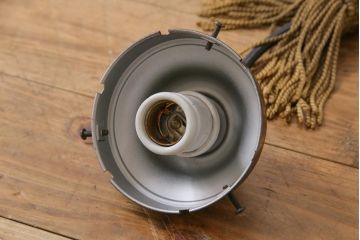 和製アンティーク　戦前　銅巻き　珍しいデザインのタッセル(飾り房)付き天井照明(吊り照明、電笠、シェード)