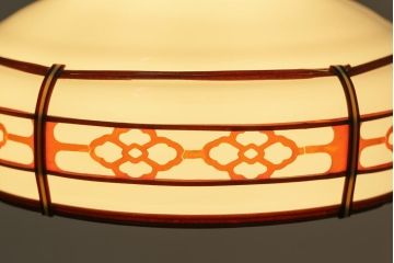 昭和レトロ　朱赤の花菱模様が愛らしいガラスのペンダントライト(天井照明、吊り下げ照明)