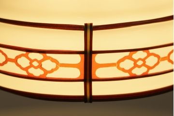 昭和レトロ　朱赤の花菱模様が愛らしいガラスのペンダントライト(天井照明、吊り下げ照明)