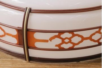 昭和レトロ　朱赤の花菱模様が愛らしいガラスのペンダントライト(天井照明、吊り下げ照明)