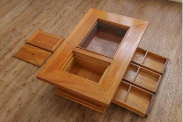 アンティーク雑貨　中古　総ケヤキ材　四尺　杢目が美しい関西火鉢(長火鉢、囲炉裏、テーブル)