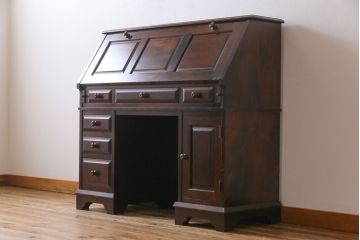中古　北海道民芸家具　絶版品!シックなライティングビューロー(デスク、机)&チェア(イス)セット
