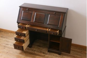 中古　北海道民芸家具　絶版品!シックなライティングビューロー(デスク、机)&チェア(イス)セット