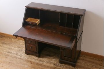 中古　北海道民芸家具　絶版品!シックなライティングビューロー(デスク、机)&チェア(イス)セット