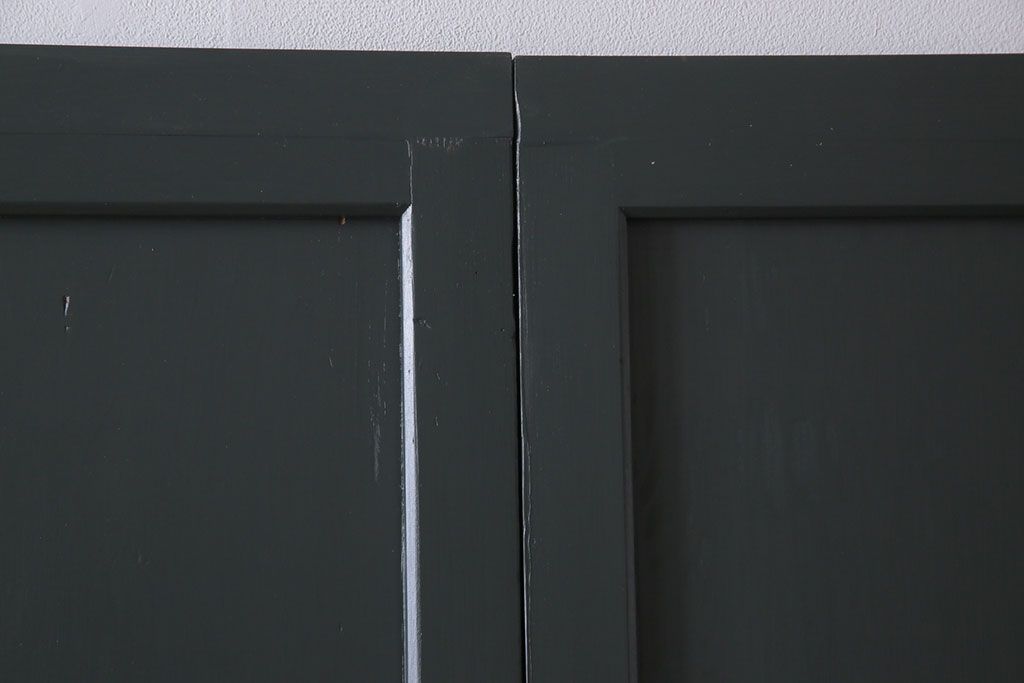 和製アンティーク　ペイント建具　モールガラス　色ガラス入り　モダンな雰囲気がお洒落な板戸2枚セット(建具、引き戸、ガラス戸)