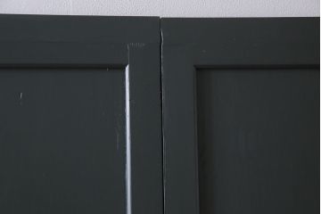 和製アンティーク　ペイント建具　モールガラス　色ガラス入り　モダンな雰囲気がお洒落な板戸2枚セット(建具、引き戸、ガラス戸)