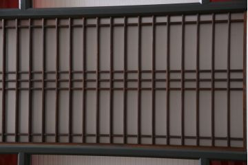 和製アンティーク　ペイント建具　モールガラス　色ガラス入り　モダンな雰囲気がお洒落な板戸2枚セット(建具、引き戸、ガラス戸)