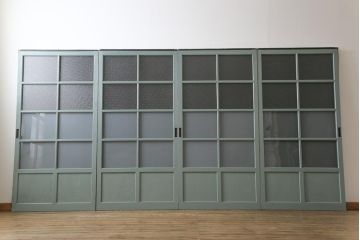 ペイント建具　淡い色合いと2種のガラスがおしゃれなガラス戸4枚セット(引き戸、建具)
