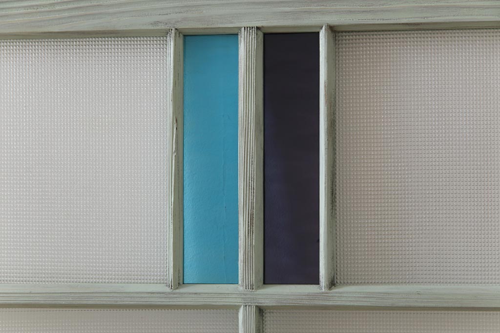 ペイント　色ガラス　爽やかな色合わせが目を惹くガラス窓(サッシ、引き戸、仕切り戸、建具)4枚組