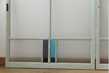 ペイント　色ガラス　爽やかな色合わせが目を惹くガラス窓(サッシ、引き戸、仕切り戸、建具)4枚組