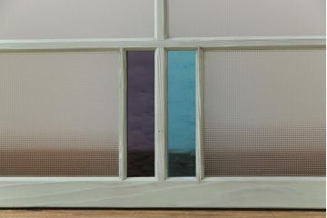 ペイント　色ガラス　爽やかな色合わせが目を惹くガラス窓(サッシ、引き戸、仕切り戸、建具)4枚組