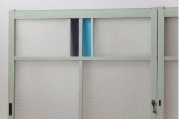 ペイント　色ガラス　爽やかな色合わせが目を惹くガラス窓(サッシ、引き戸、仕切り戸、建具)4枚組