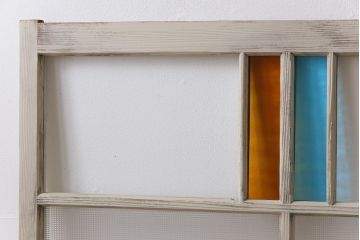 ペイント　色ガラス　レトロ感のある色合わせが魅力のガラス窓(サッシ、引き戸、仕切り戸、建具)2枚組