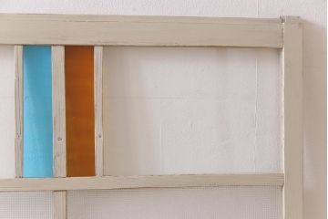 ペイント　色ガラス　レトロ感のある色合わせが魅力のガラス窓(サッシ、引き戸、仕切り戸、建具)2枚組