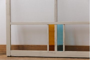 ペイント　色ガラス　レトロ感のある色合わせが魅力のガラス窓(サッシ、引き戸、仕切り戸、建具)2枚組