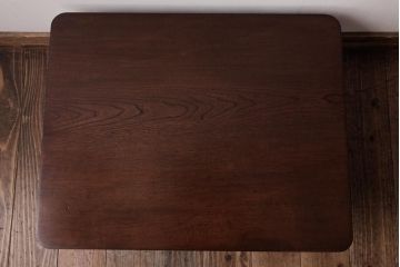 レトロ家具　栓材一枚板　濃い色味の脚がレトロな小振りの角ちゃぶ台(座卓、ローテーブル)