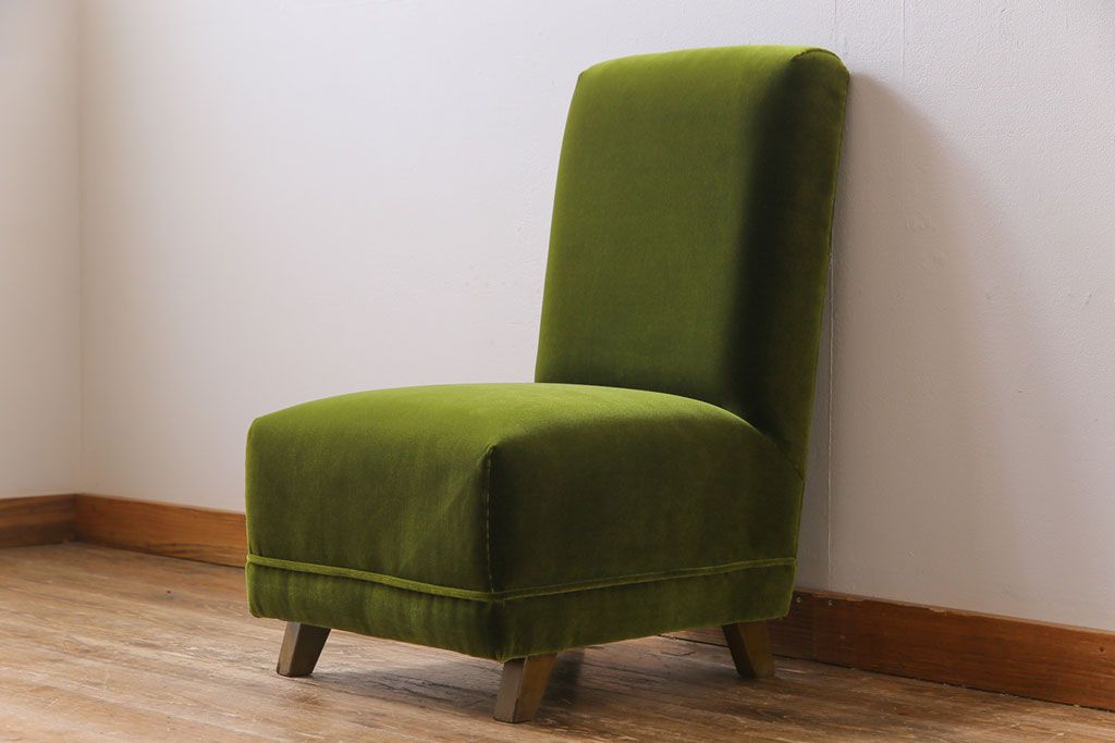 レトロ家具　昭和レトロ　厚みのある座面が可愛らしい1Pソファ(1人掛け、アームレスソファ、チェア、椅子)(1)