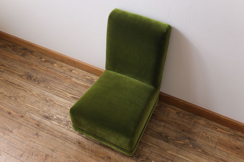 レトロ家具　昭和レトロ　厚みのある座面が可愛らしい1Pソファ(1人掛け、アームレスソファ、チェア、椅子)(2)