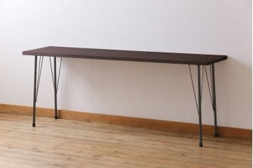 レトロ家具　昭和レトロ　古材一枚板　古い木の質感が味わい深い鉄脚テーブル(コンソールテーブル、作業台)