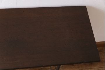 昭和レトロ　リメイク　栗材一枚板　古い木の質感が味わい深い鉄脚テーブル(コンソールテーブル、作業台)