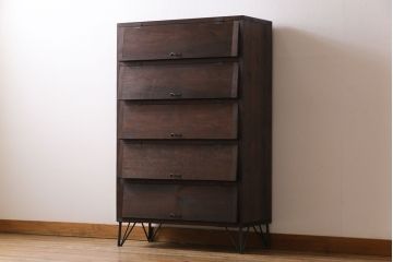 アンティーク家具　リメイク品　明治期　鉄脚付き　古い松材を利用したパタパタ扉の収納棚(戸棚、下駄箱、キャビネット)