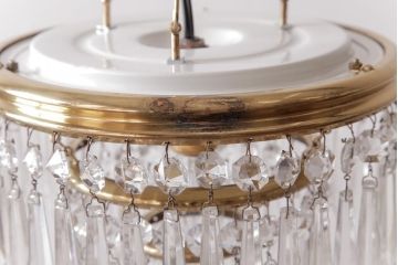 フランス製　高級感あふれる小振りなガラスドロップシャンデリア(1灯、天井照明、吊り下げ照明)