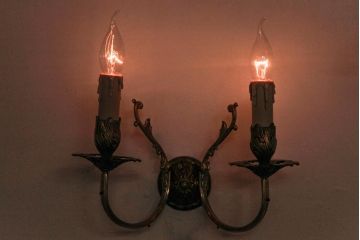 フランスアンティーク　凝った装飾が上品な印象を与える2灯タイプのウォールランプ(壁掛け照明)