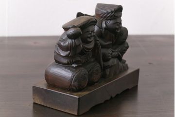 アンティーク雑貨　和製アンティーク　大黒天・恵比寿天　柔らかな表情が縁起の良い木彫りの置物