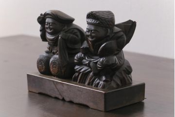 アンティーク雑貨　和製アンティーク　大黒天・恵比寿天　柔らかな表情が縁起の良い木彫りの置物