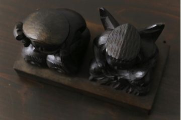 アンティーク雑貨　和製アンティーク　大黒天・恵比寿天　柔らかな表情が縁起の良い木彫りの置物