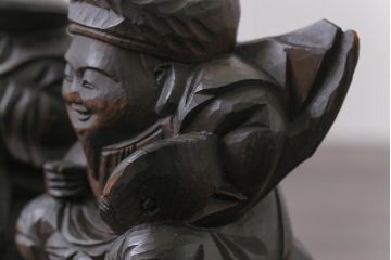 アンティーク雑貨　和製アンティーク　大黒天・恵比寿天　柔らかな表情が縁起の良い木彫りの置物