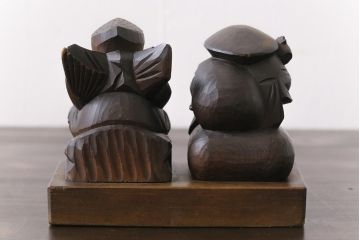 アンティーク雑貨　和製アンティーク　大黒天・恵比寿天　柔らかな表情が縁起の良い木彫りの置物