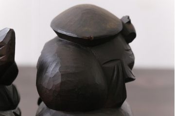 アンティーク雑貨　和製アンティーク　大黒天・恵比寿天　柔らかな表情が縁起の良い木彫りの置物