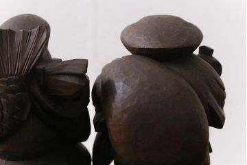 アンティーク雑貨　大正昭和初期　房州千倉　後藤義孝作　ふくよかな恵比寿天・大黒天の木彫り置物(民芸品)