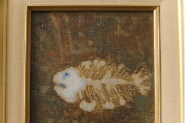 アンティーク雑貨　昭和期　中野晃嗣作　笠間焼の素朴な風合いが魅力的な魚の陶板画