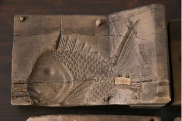 アンティーク雑貨　昭和レトロ　和菓子屋さんで使われていた木製の古い菓子型(鯛・宝船)4点セット