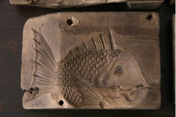 アンティーク雑貨　昭和レトロ　和菓子屋さんで使われていた木製の古い菓子型(鯛・宝船)4点セット