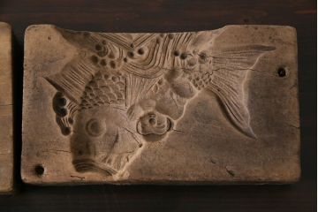 アンティーク雑貨　昭和レトロ　和菓子屋さんで使われていた木製の古い菓子型(鯛・宝船)4点セット