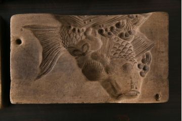 アンティーク雑貨　昭和レトロ　和菓子屋さんで使われていた木製の古い菓子型(鯛・宝船)4点セット