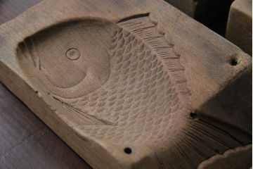 アンティーク雑貨　昭和レトロ　和菓子屋さんで使われていた木製の古い菓子型(鯛・宝船)4点セット